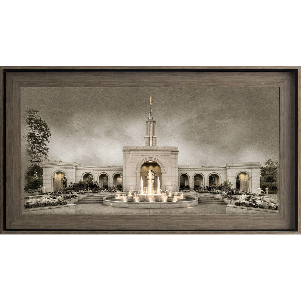 Sacramento Temple Framed Art, Gray Wood (22x39 Textured Paper)