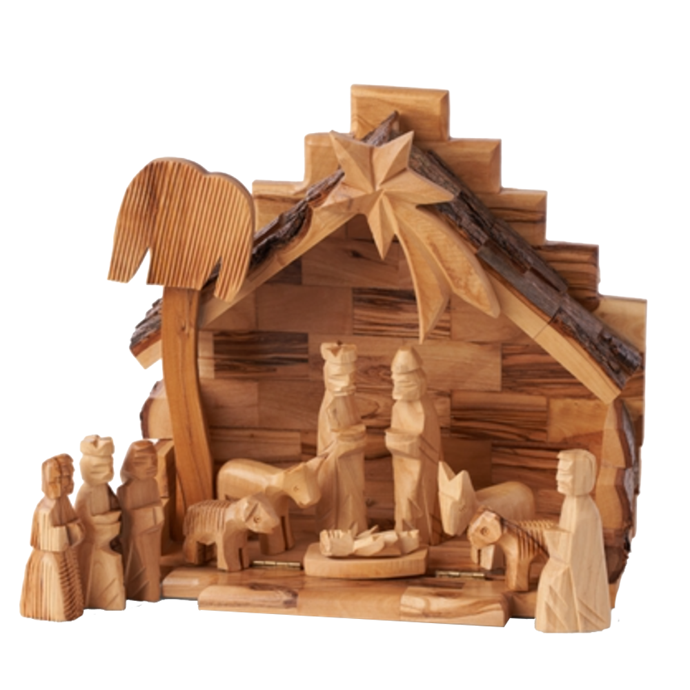 Olive Wood Nativity Block Stable
