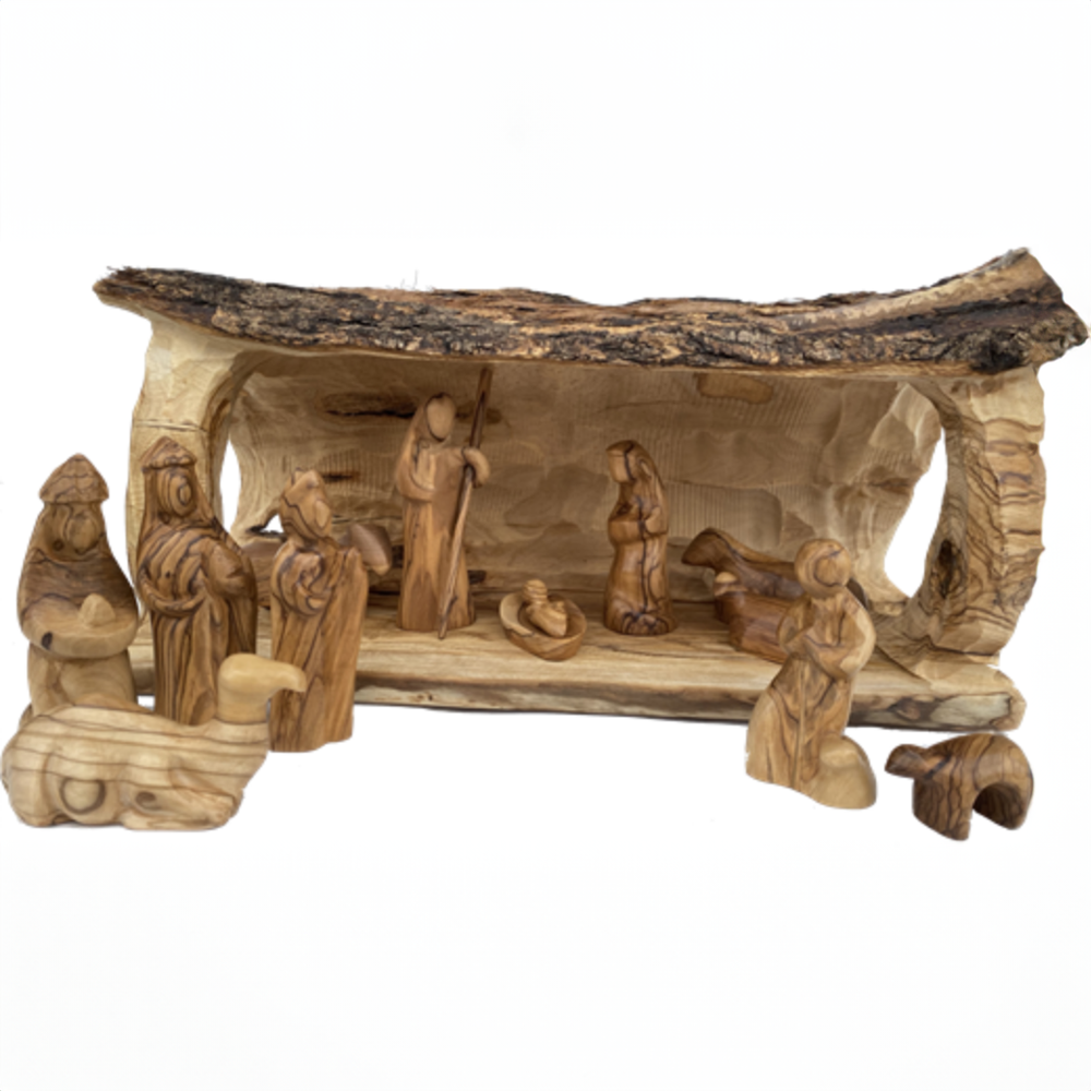 Large Branch Olive Wood Nativity Stable, , large image number 0