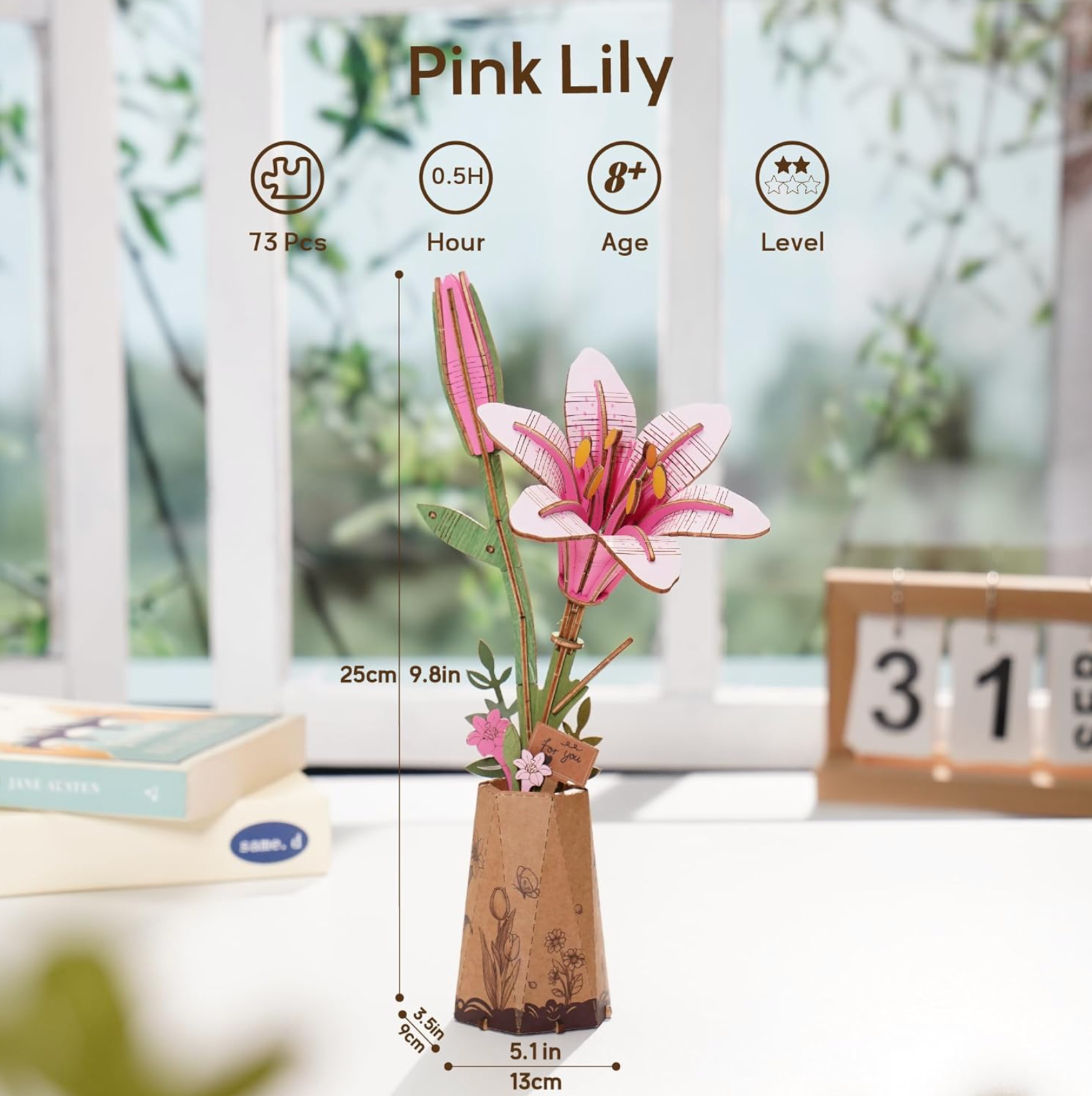 Pink Lily Wooden 73 Piece Puzzle, , large image number 2