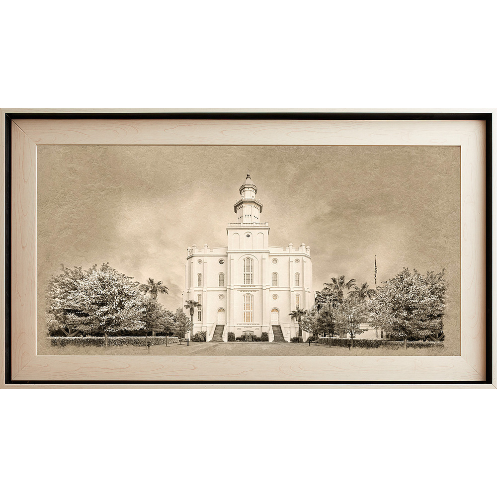 St. George Temple Framed Art, Light Wood (22x39 Textured Paper)