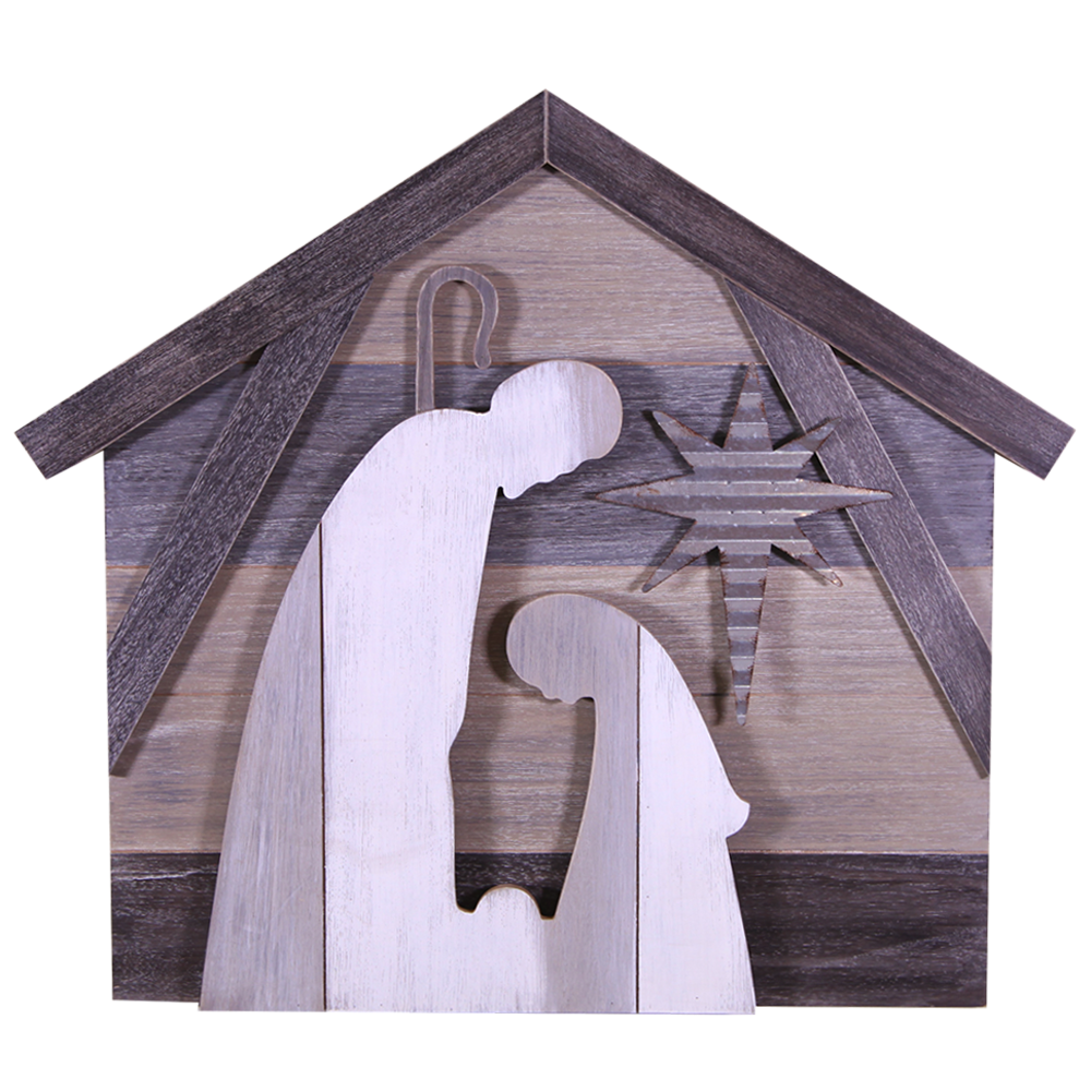 Two-Tone Holy Family Wood Nativity Plaque, , large