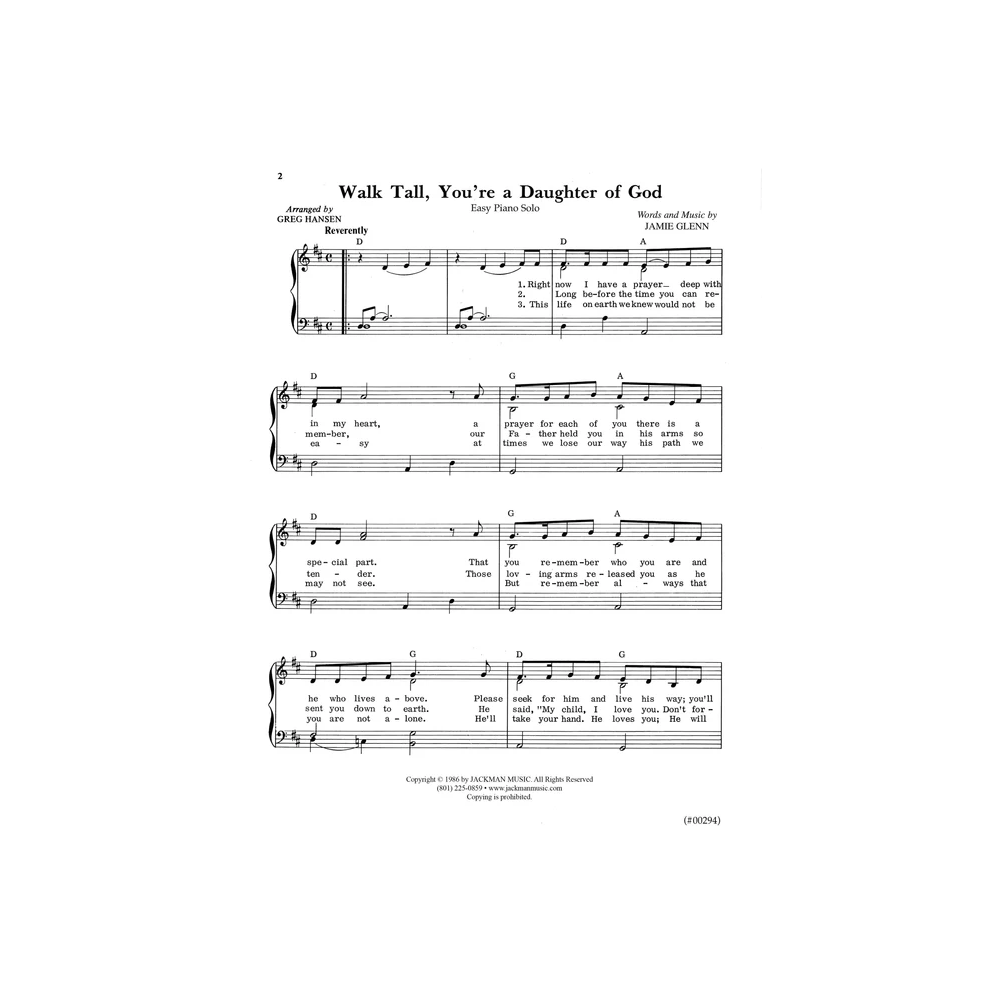 Walk Tall You're a Daughter of God Piano Solo Sheet Music, , large