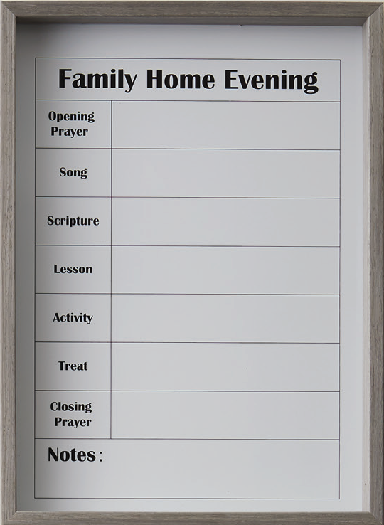 Family Home Evening Framed Whiteboard