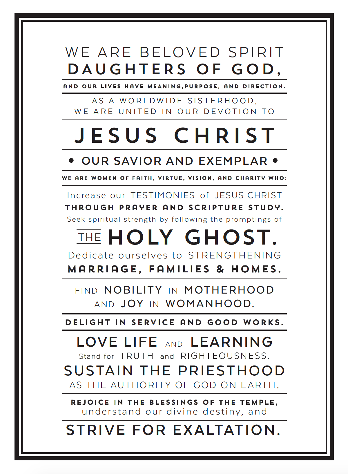 Relief Society Declaration Black and White Print, , large image number 0