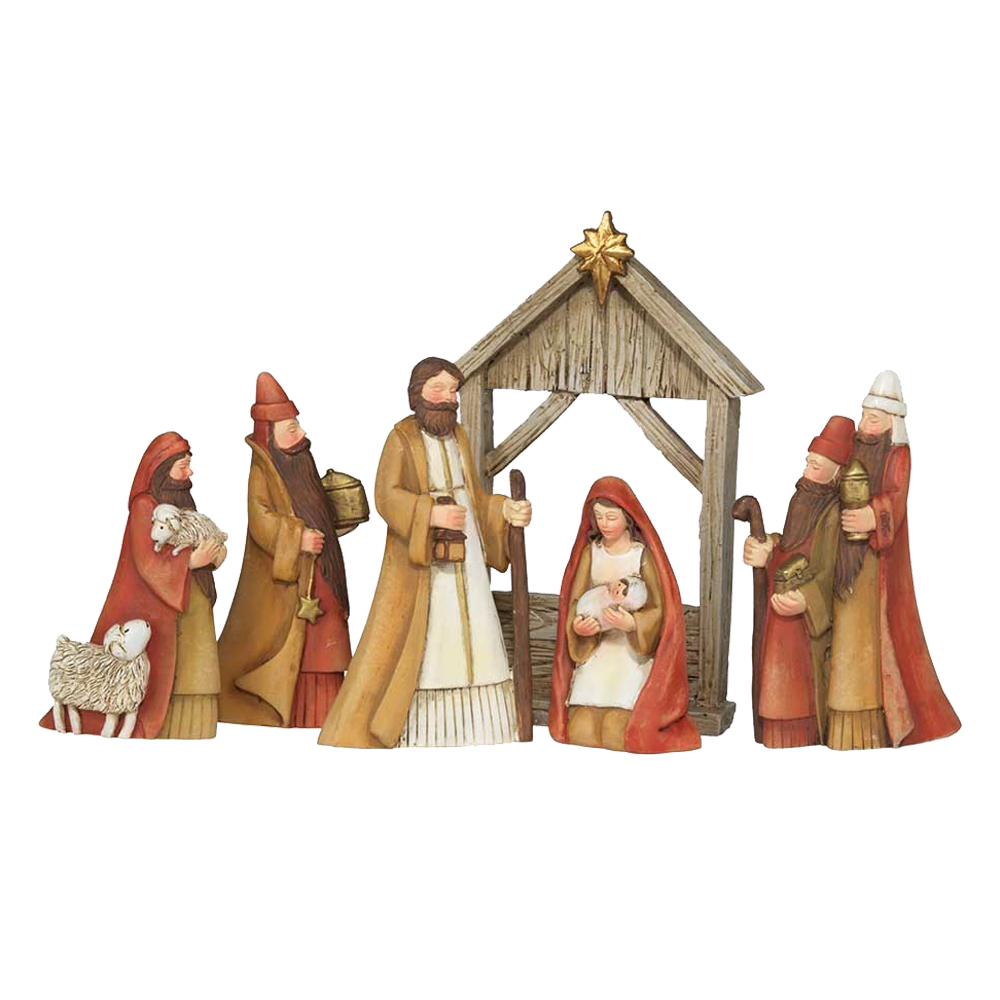 Slim Mantlepiece Resin Nativity Set