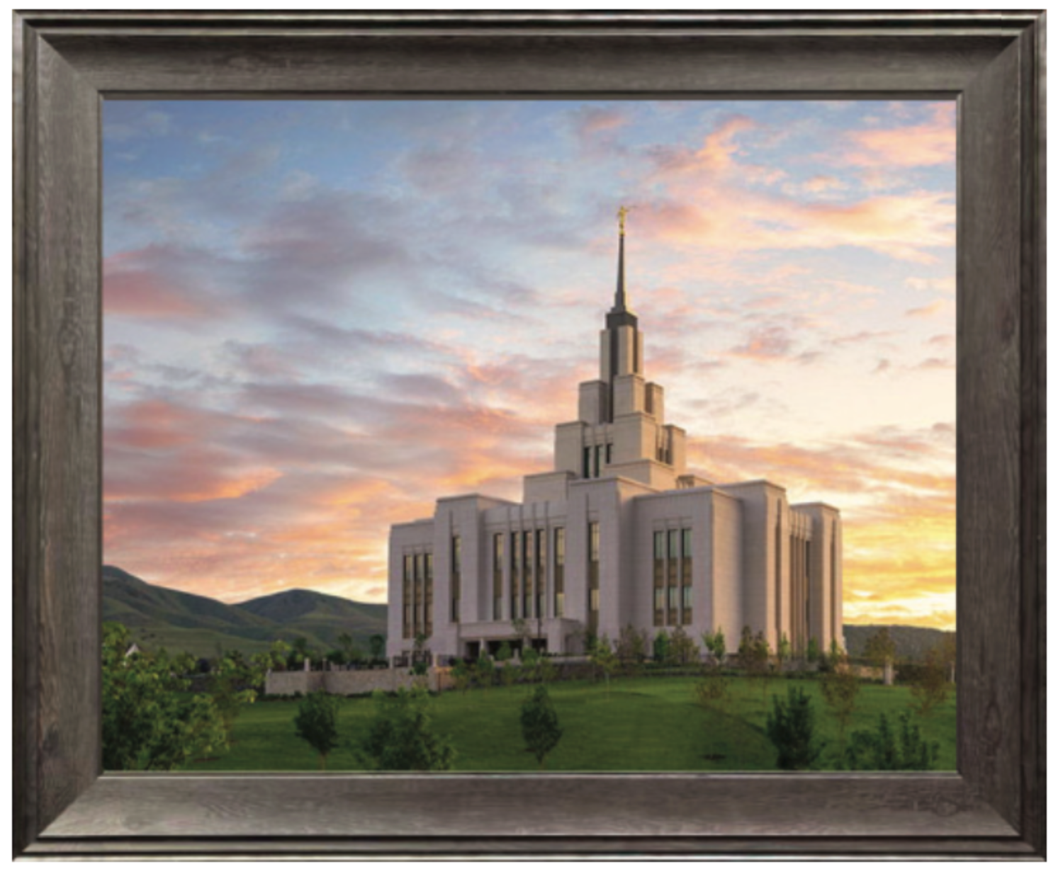 Saratoga Springs Temple, Summer Sunrise (21x18 Framed Textured Paper Print)