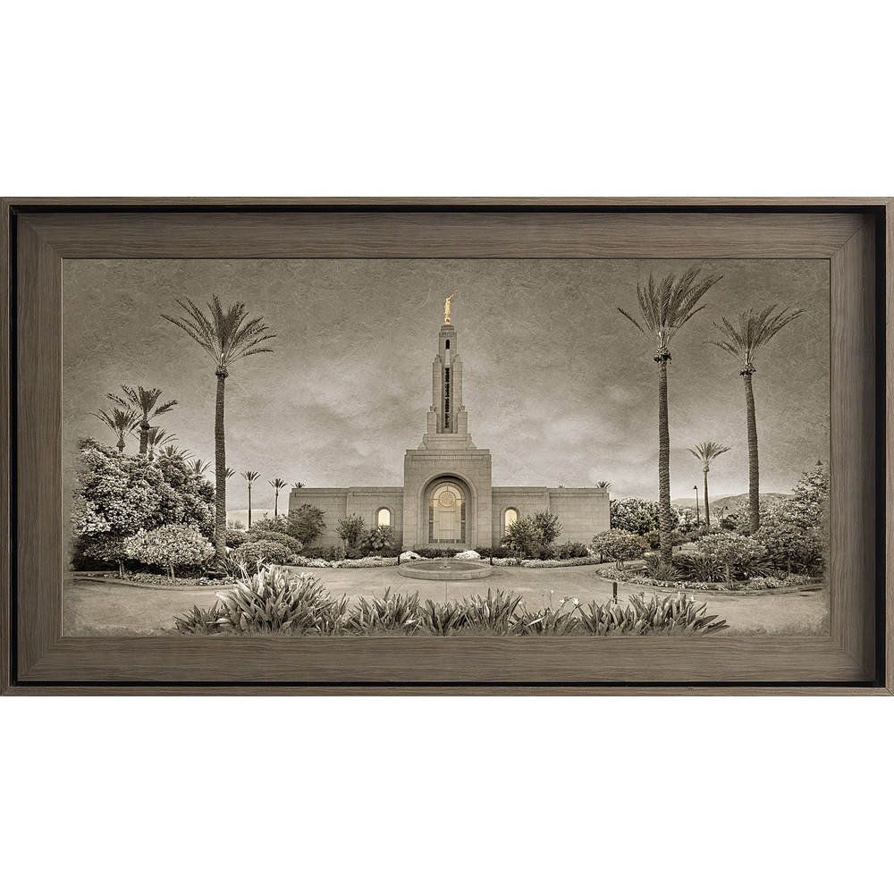 Redlands Temple Framed Art, Gray Wood (22x39 Textured Paper)