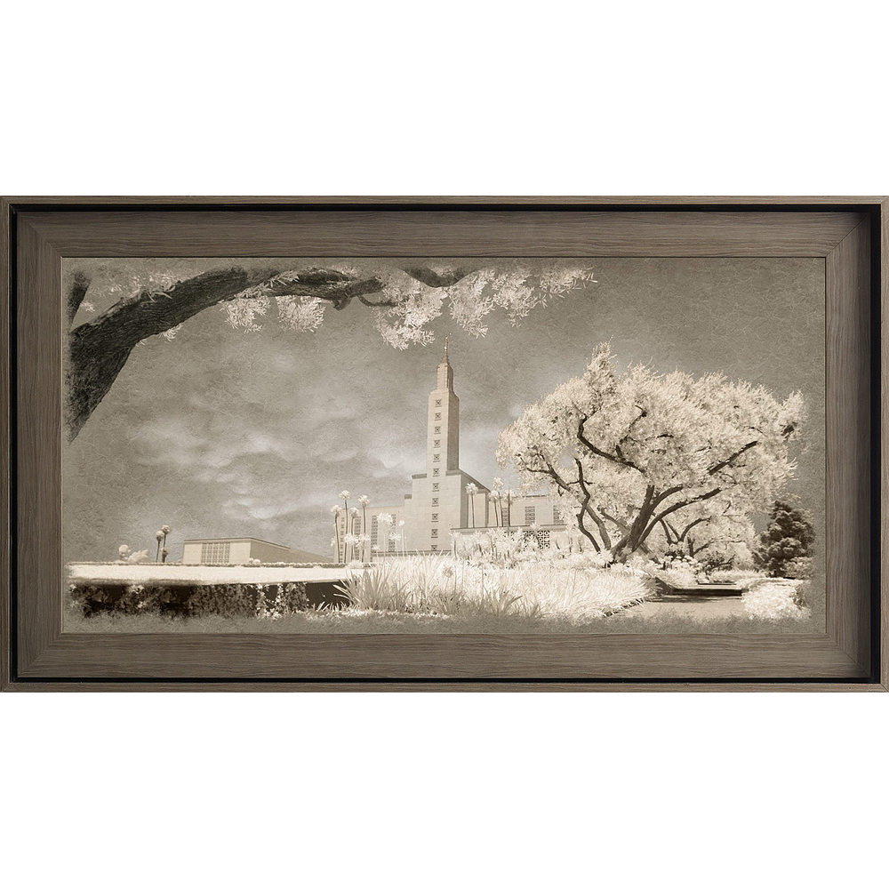 Los Angeles Temple Framed Art, Gray Wood (22x39 Textured Paper), , large image number 0