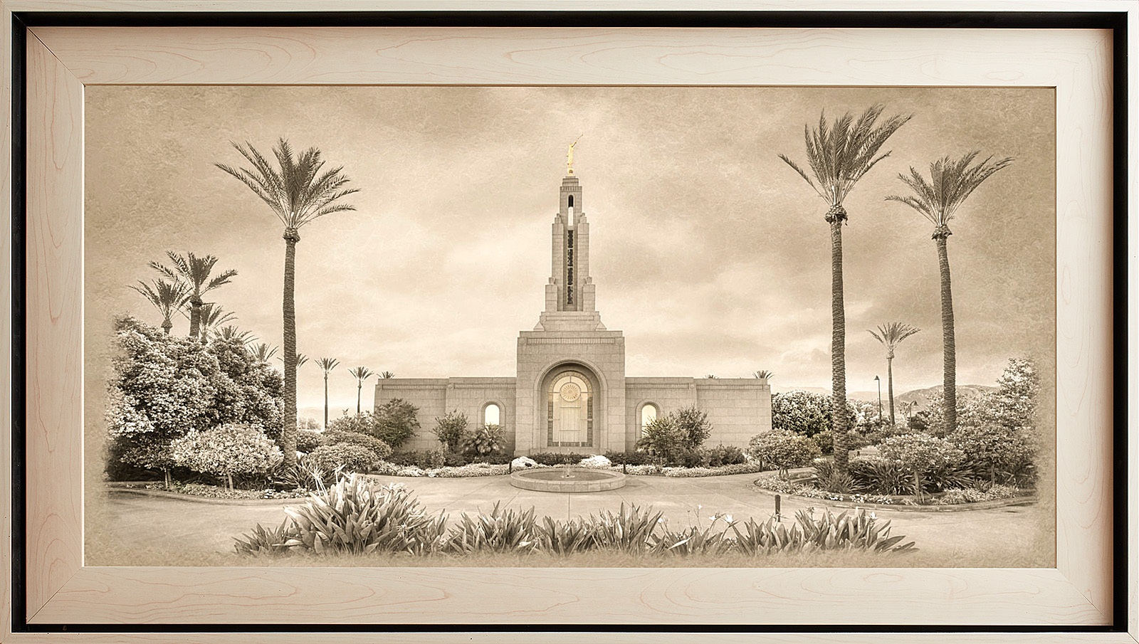 Redlands Temple Framed Art, Light Wood (22x39 Textured Paper)