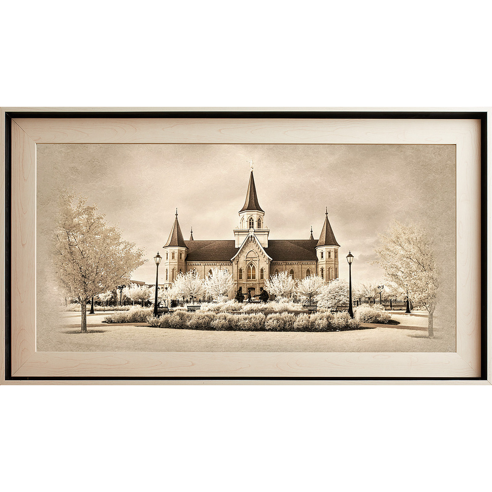 Provo City Center Temple Framed Art, Light Wood (22x39 Textured Paper)