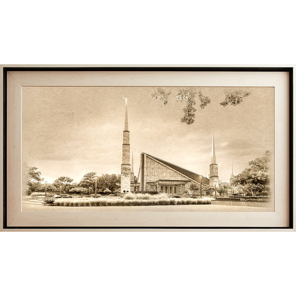 Dallas Temple Framed Art, Light Wood (22x39 Textured Paper)