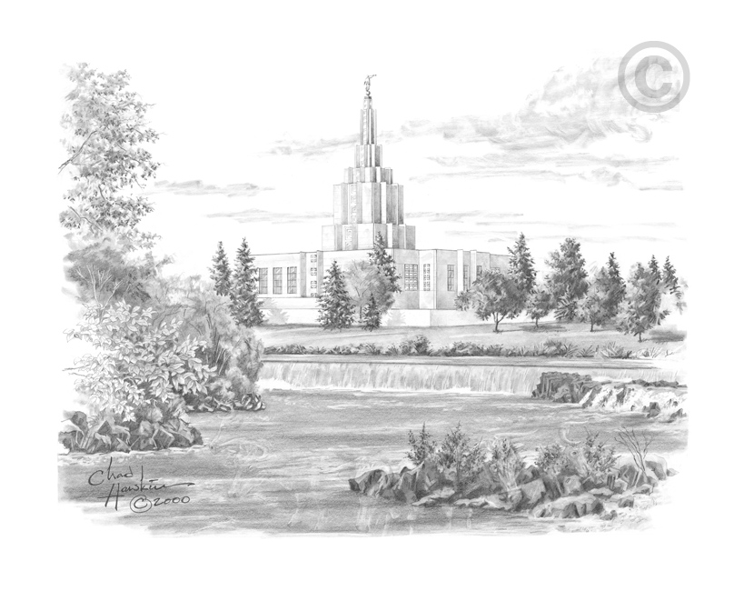 Idaho Falls Temple Sketch 16x20 Print, , large image number 0
