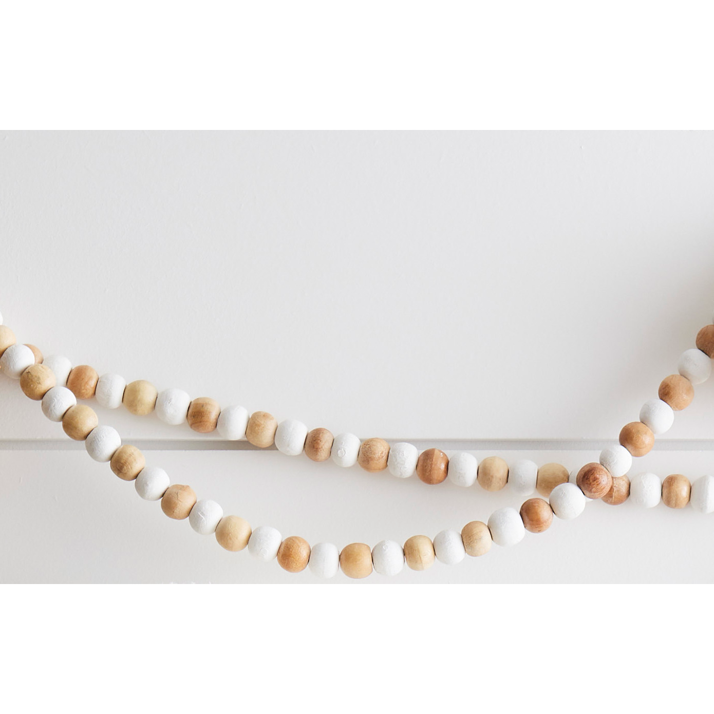 Natural and White Wood Beaded Garland, , large image number 0