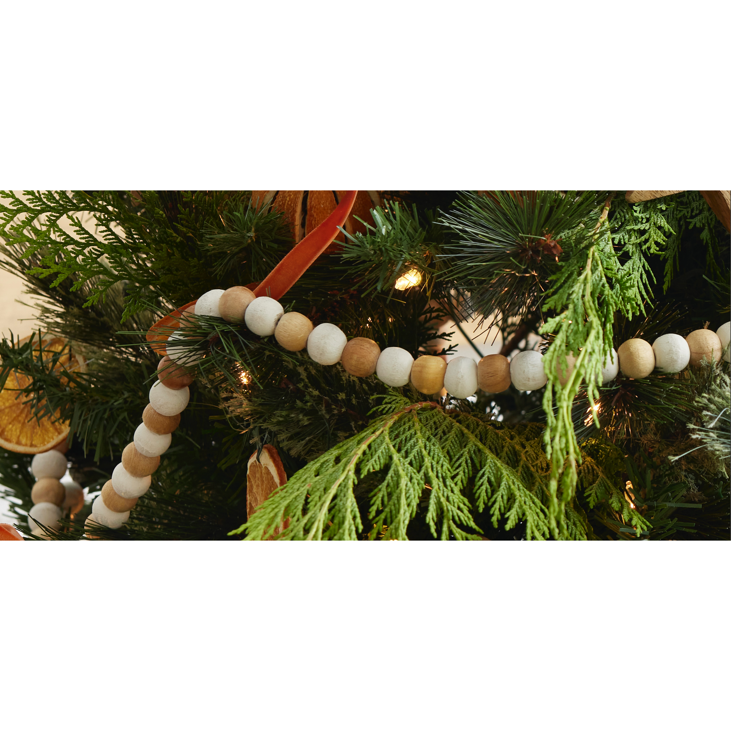 Natural and White Wood Beaded Garland, , large image number 1
