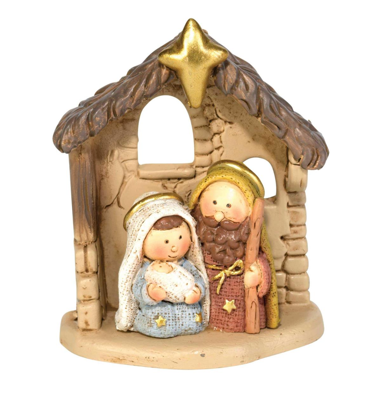 Holy Family in Creche Resin Nativity Figurine