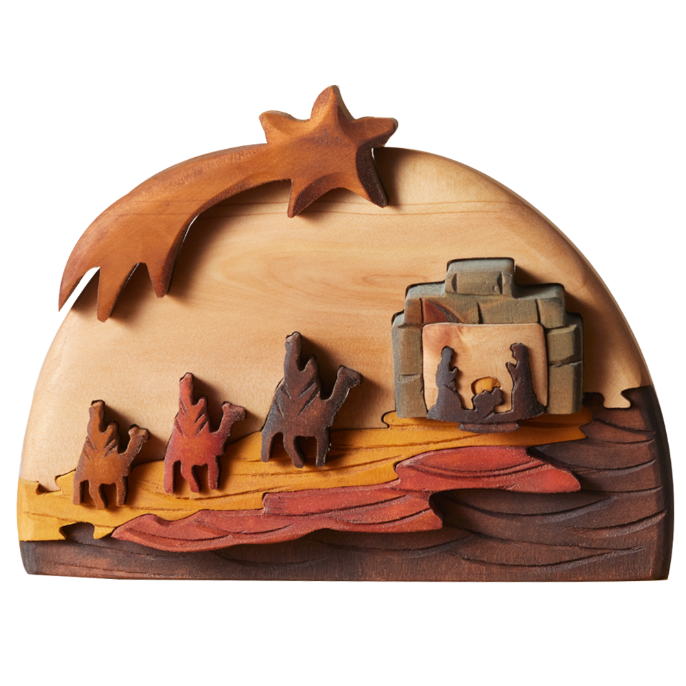 Colombian Following the Star Wood Puzzle Nativity