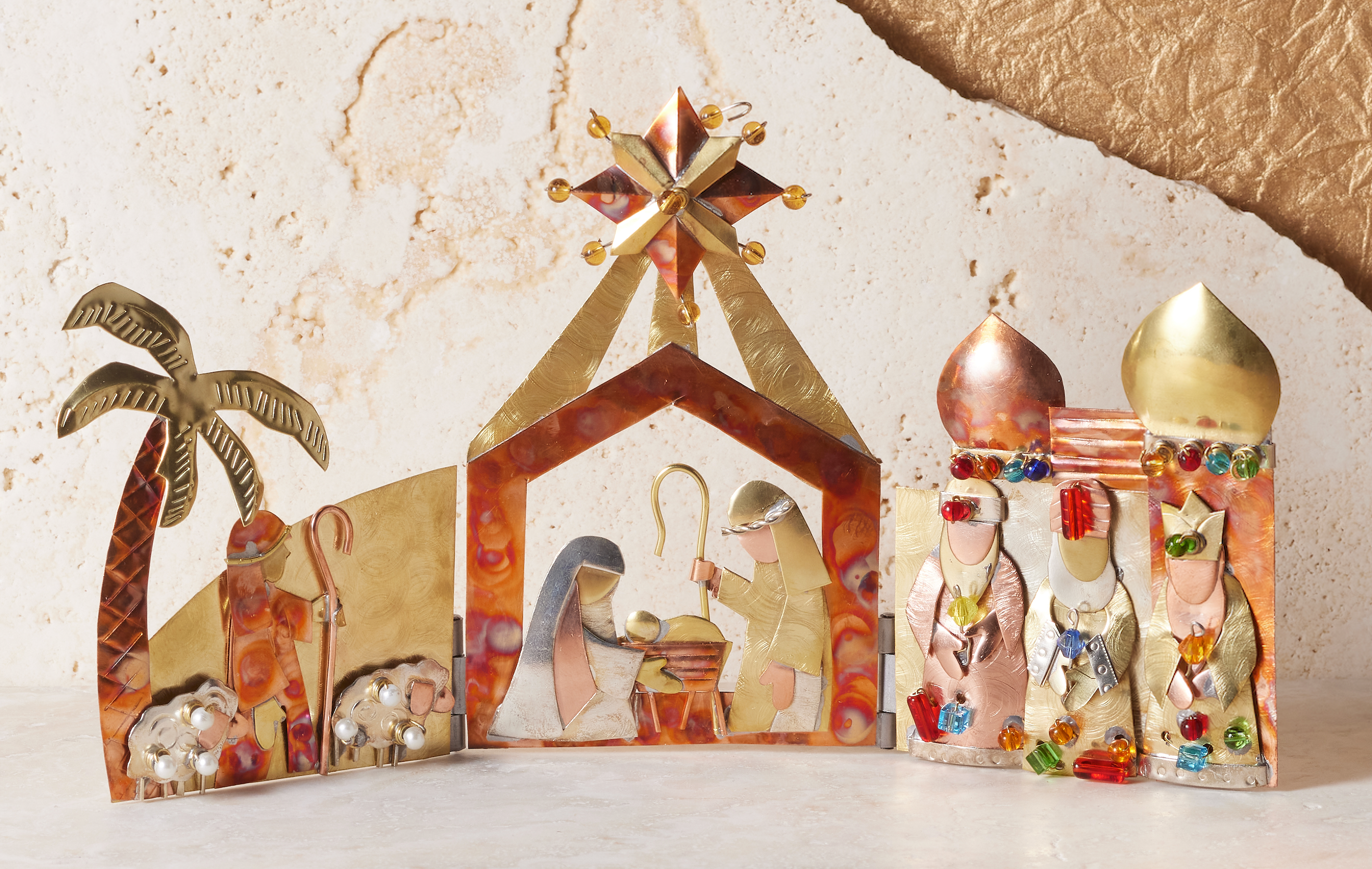 Thai Trifold Metal Nativity Scene, , large image number 1