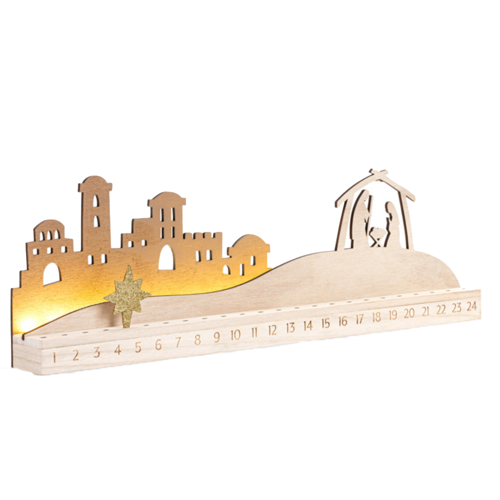 Light-up Bethlehem Mantlescape Countdown Wood Nativity, , large image number 1