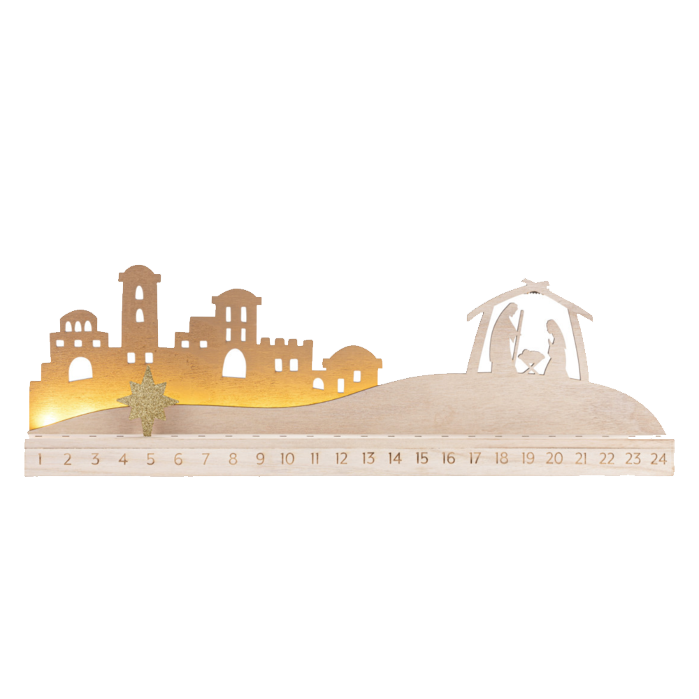 Light-up Bethlehem Mantlescape Countdown Wood Nativity, , large image number 0