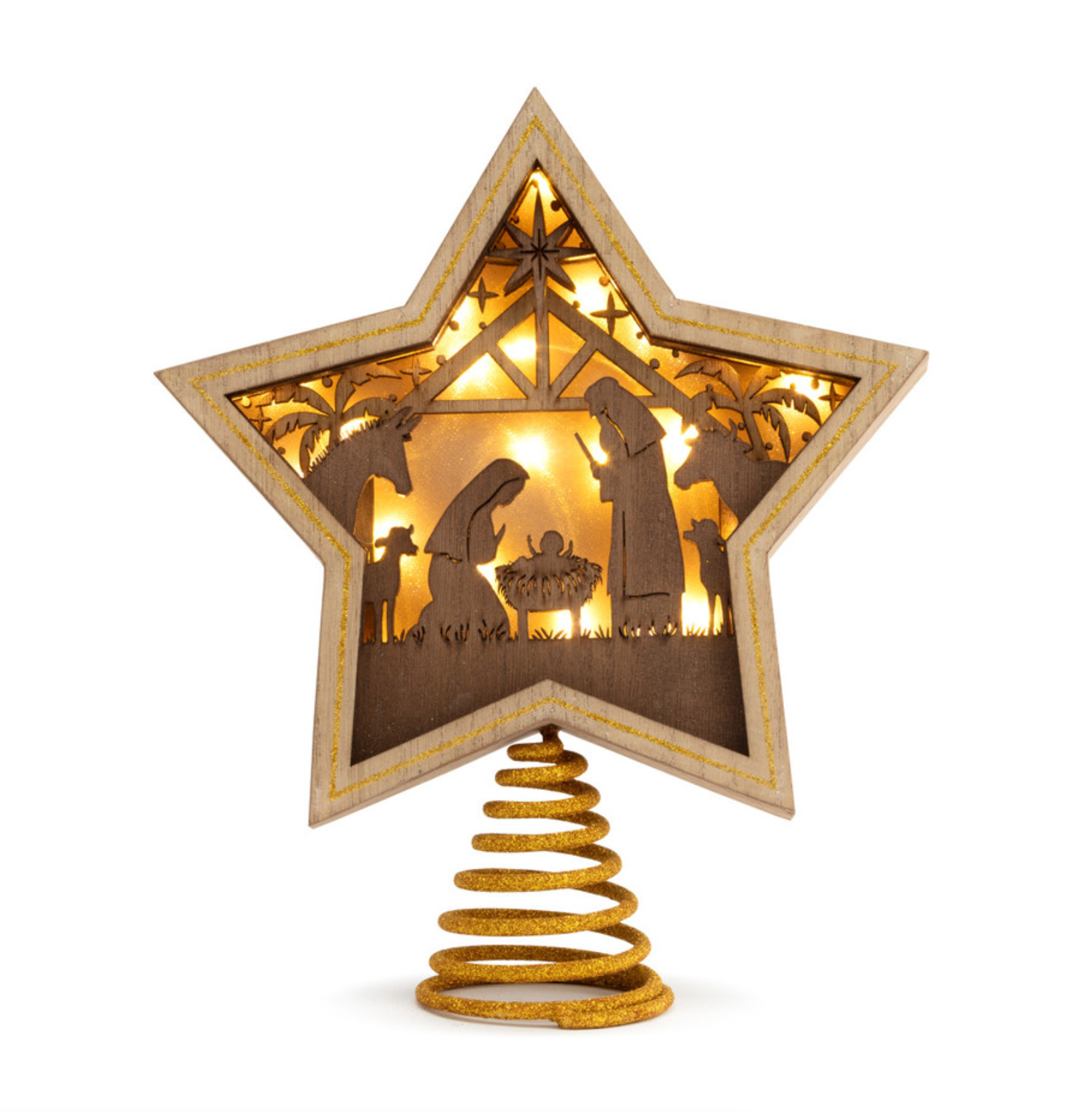 Light-up Silhouette Wood Nativity Star Topper