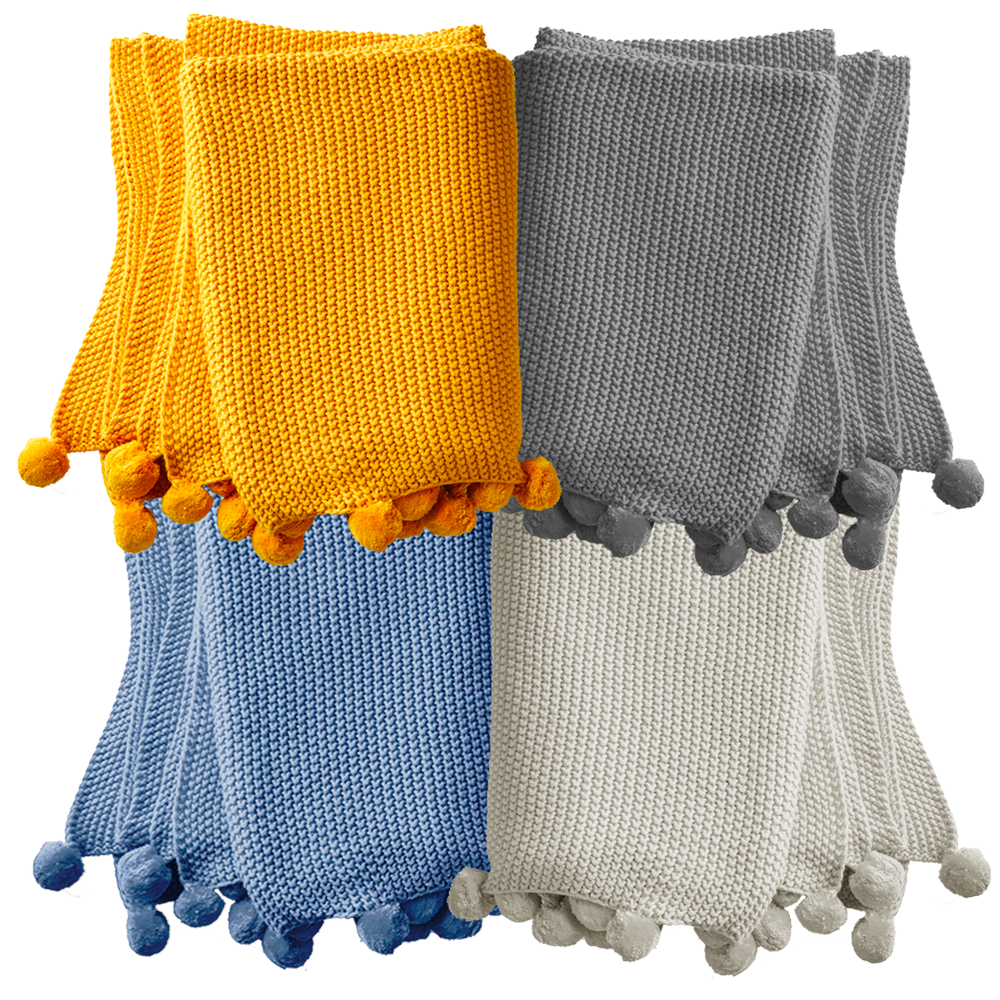 Throw Blanket with Pom Poms, , large image number 0