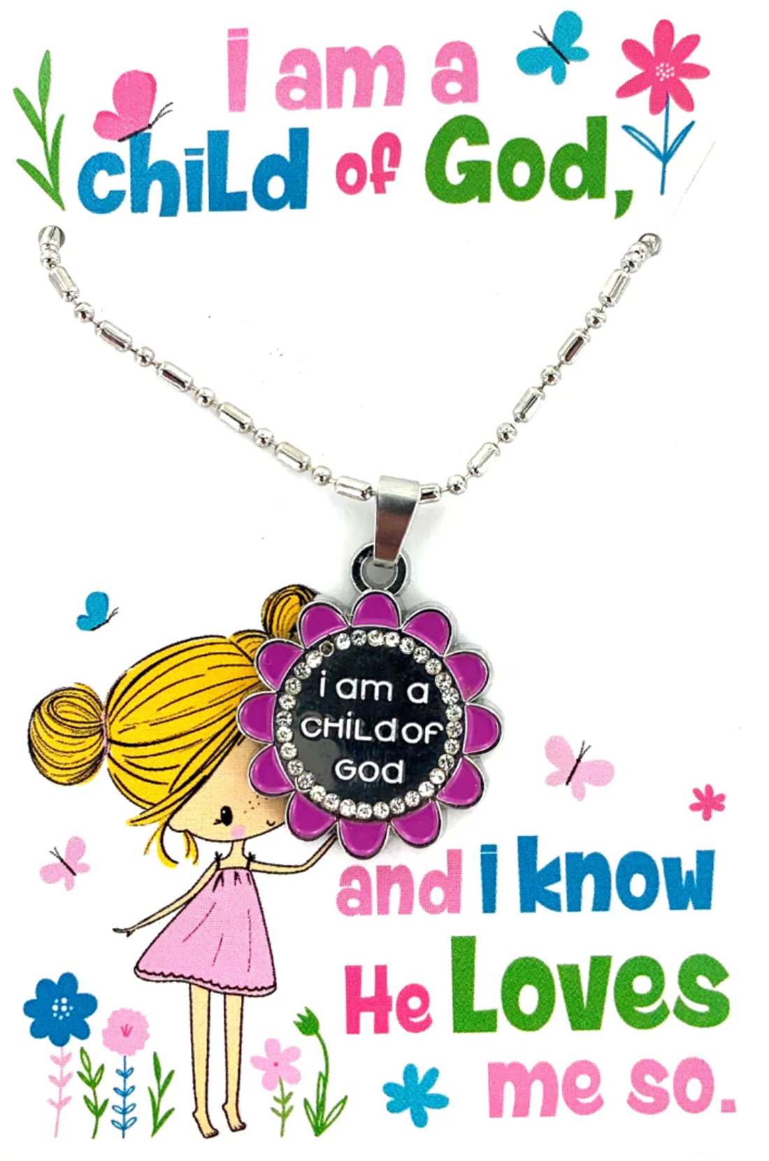 Flower I Am a Child of God Necklace, , large image number 1