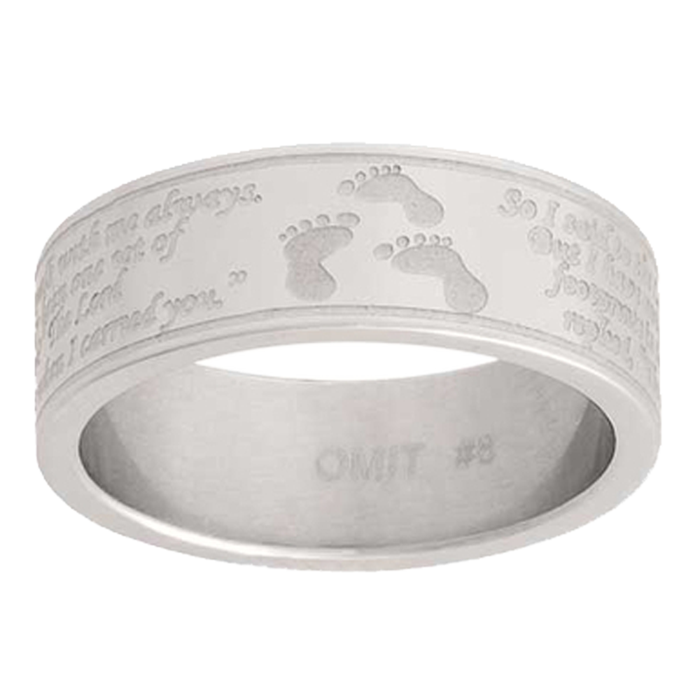 Footprints Poem Stainless Steel Ring, , large image number 0