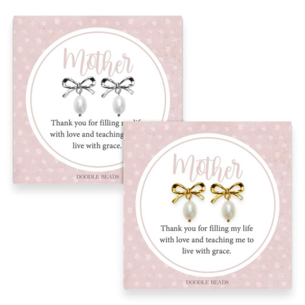 Pearl and Bow Earrings, , large image number 0