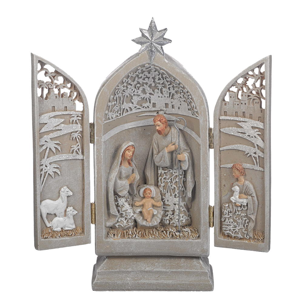 Grey and White Holy Family Nativity Triptych