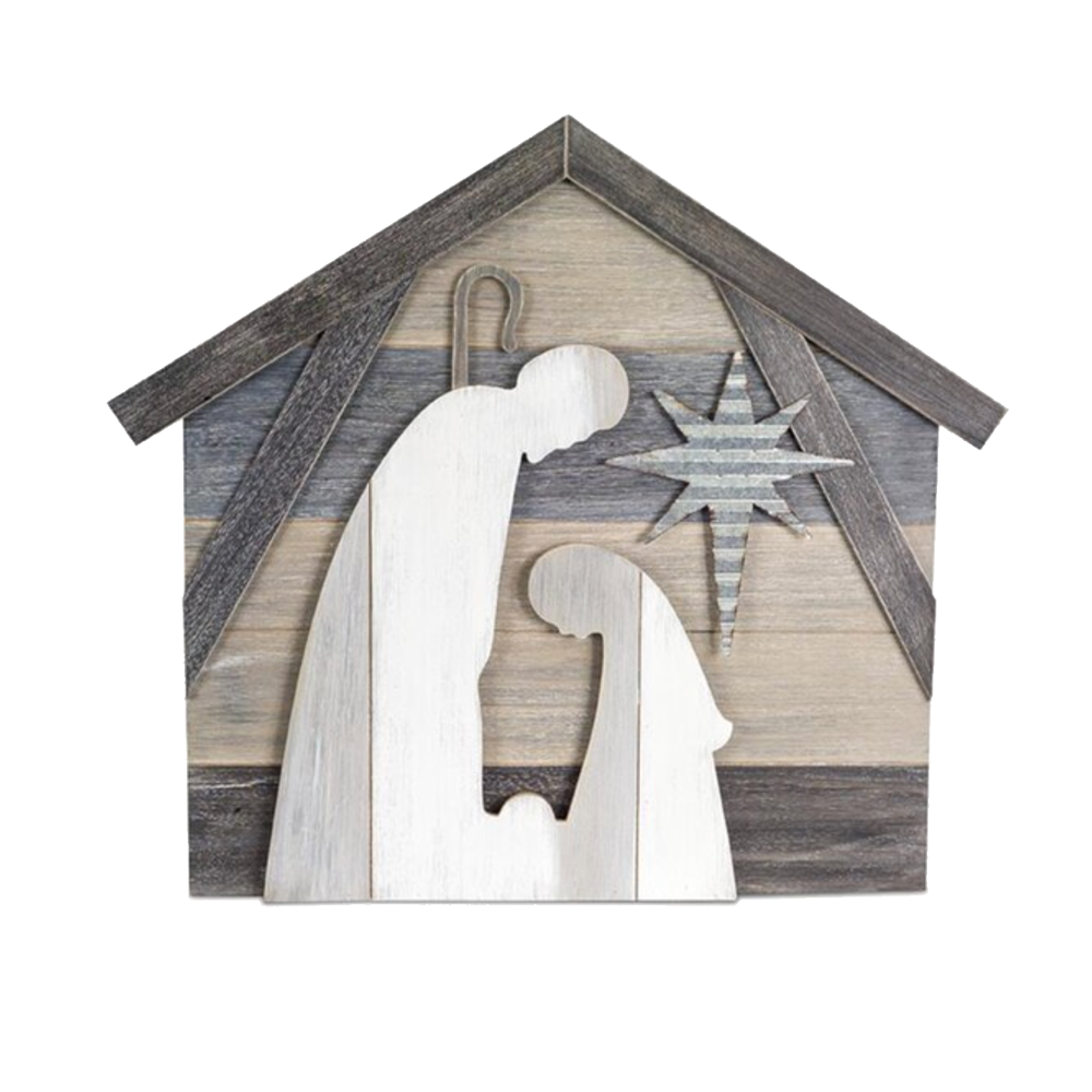 Two-Tone Holy Family Wood Nativity Plaque