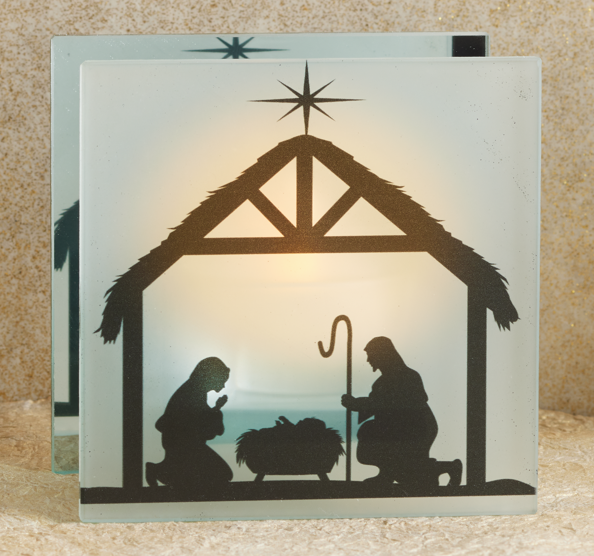 Square Frosted Glass Tealight Nativity, , large