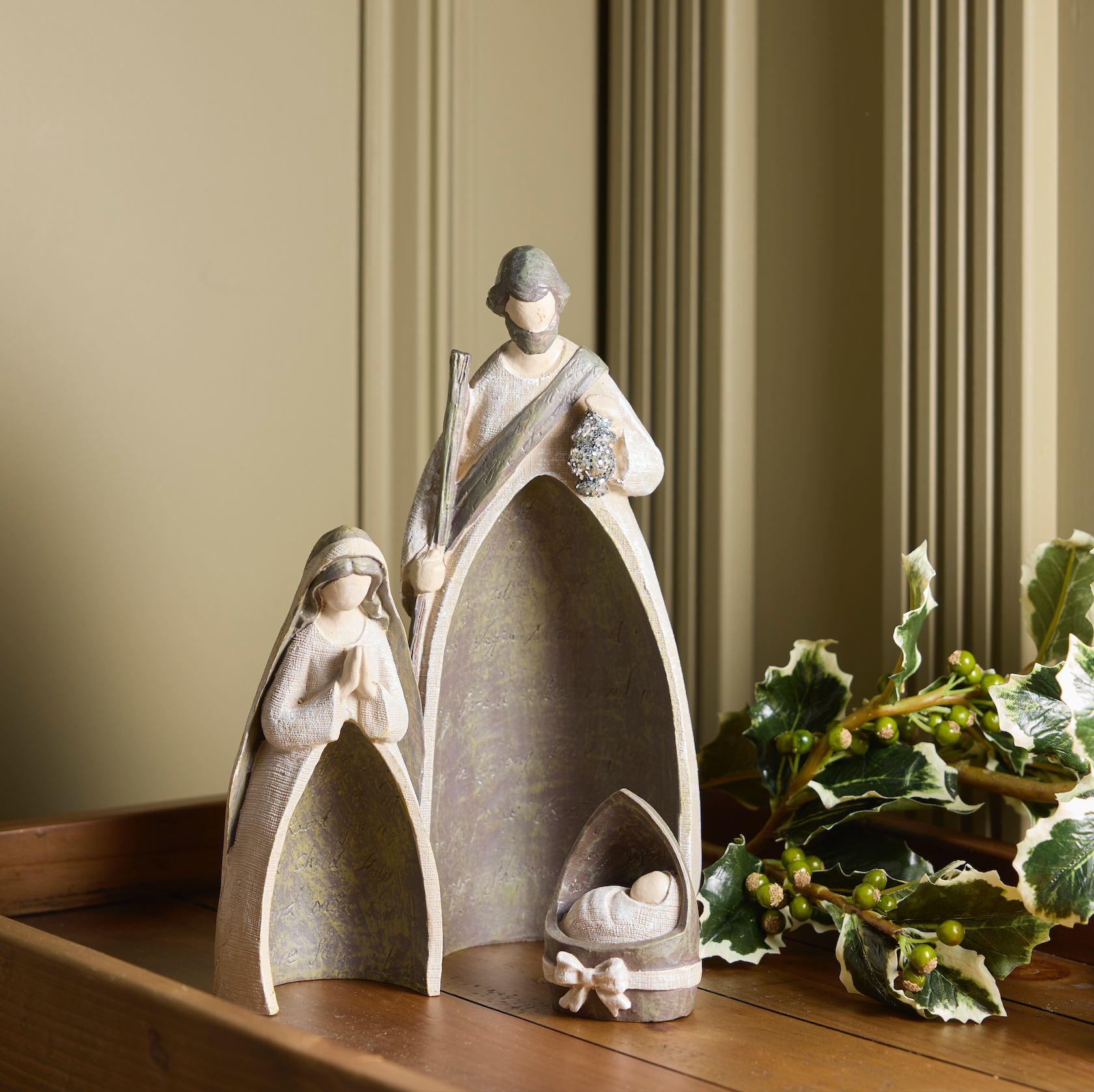 White Nesting Silent Night Resin Nativity, , large