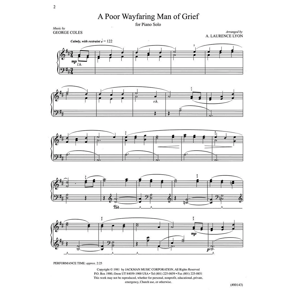 A Poor Wayfaring Man of Grief Piano Solo Sheet Music, , large image number 1