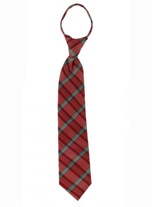 Boys' Red/Black Plaid Zipper Necktie, , large image number 0