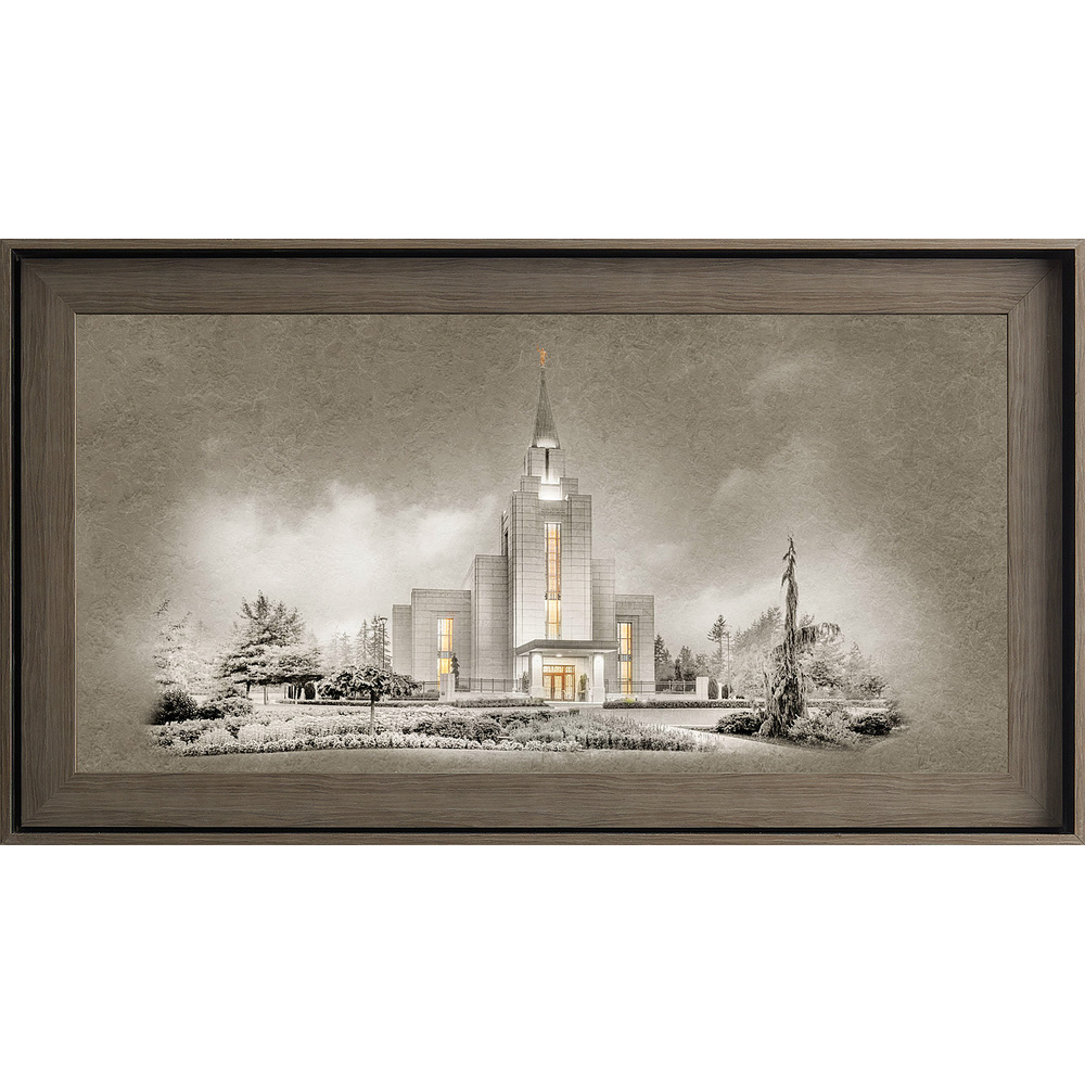 Vancouver Temple Framed Art, Gray Wood (22x39 Textured Paper)