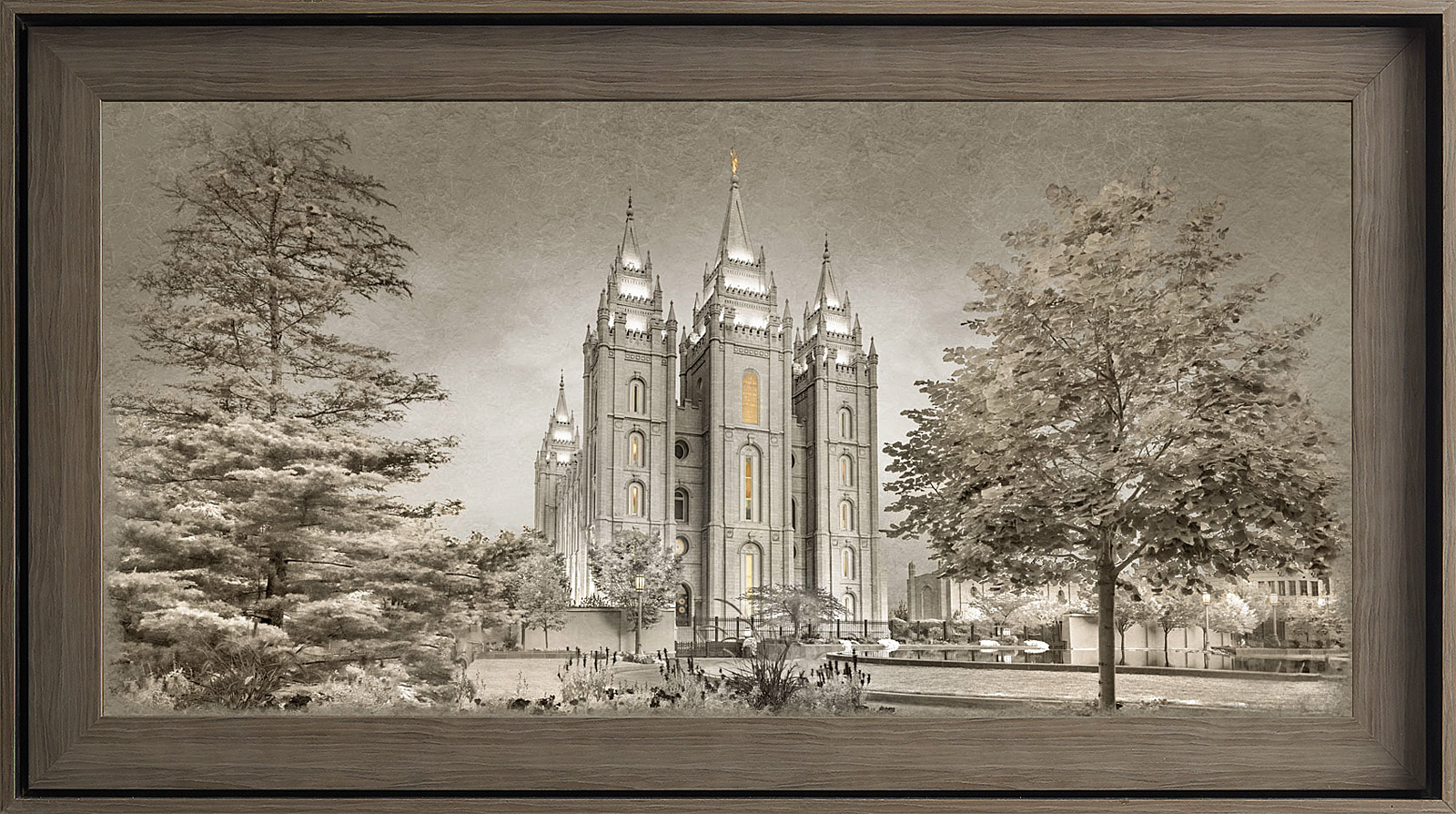 Salt Lake Temple Temple Framed Art, Gray Wood (22x39 Textured Paper), , large image number 0