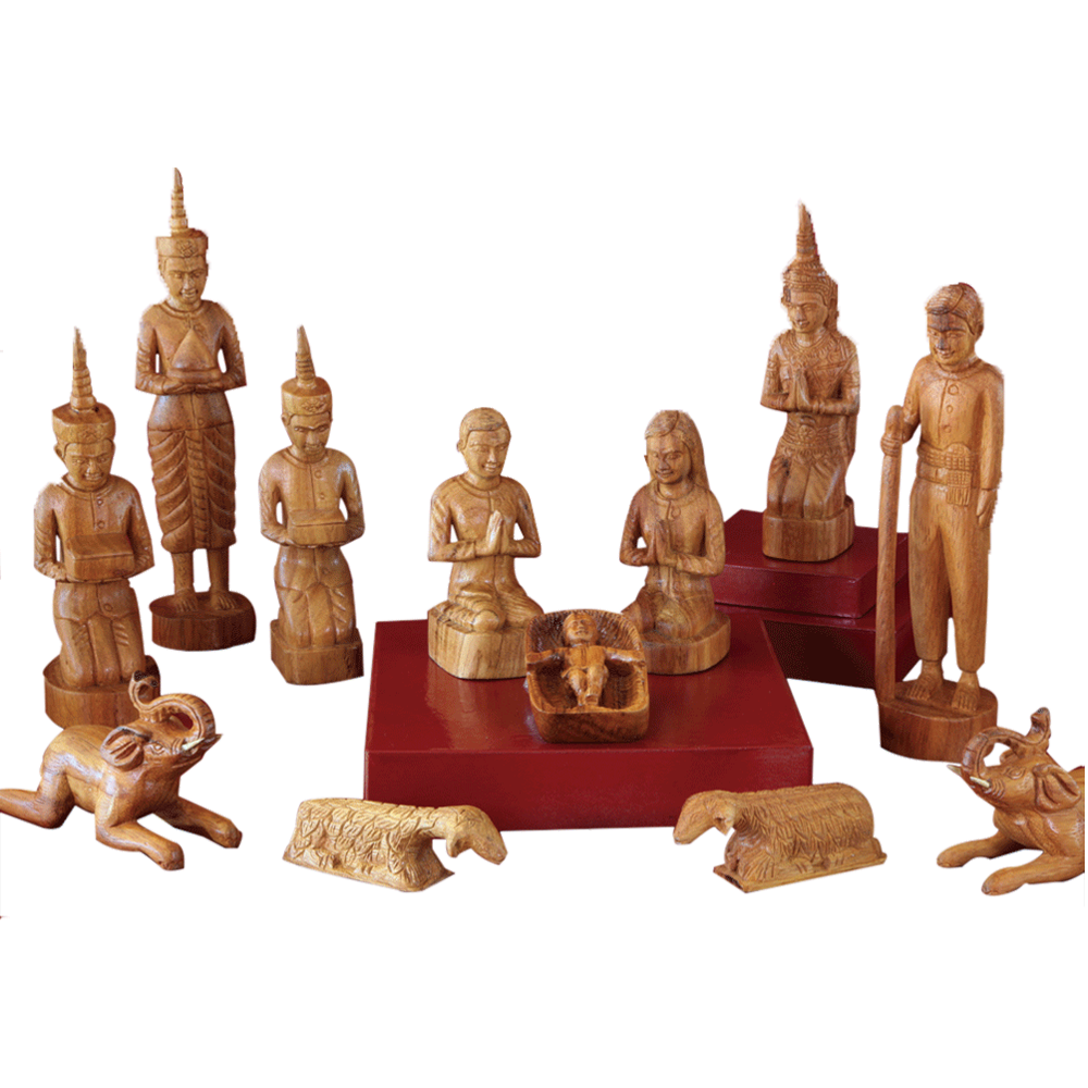 Cambodian Hand-Carved Wood Nativity, , large image number 0