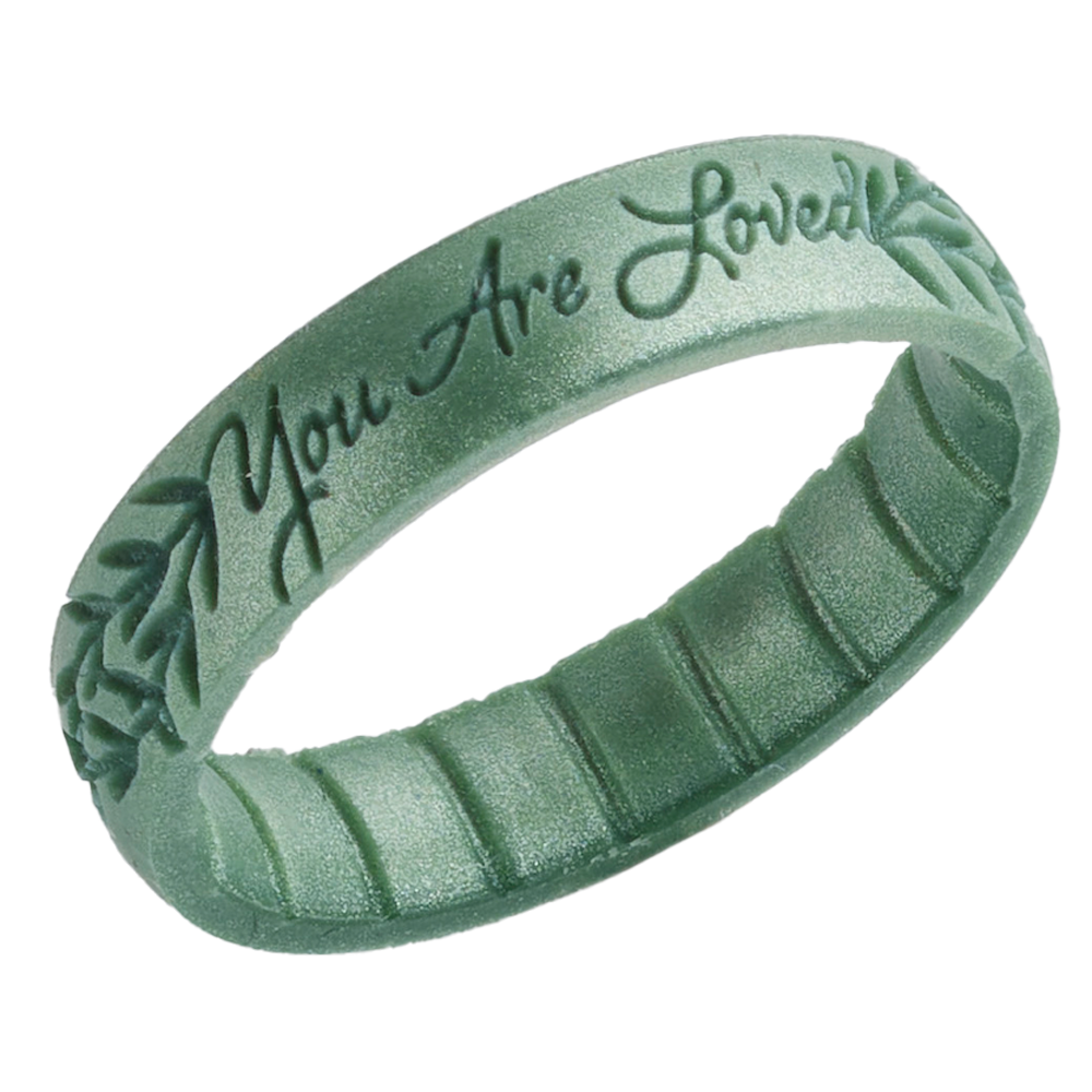 You Are Loved Green Laurel Leaf Silicone Ring