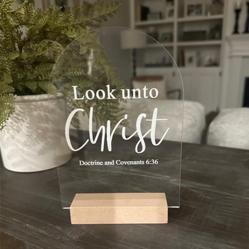 Look unto Christ 2025 Youth Theme Acrylic Sign with Wood Block, , large