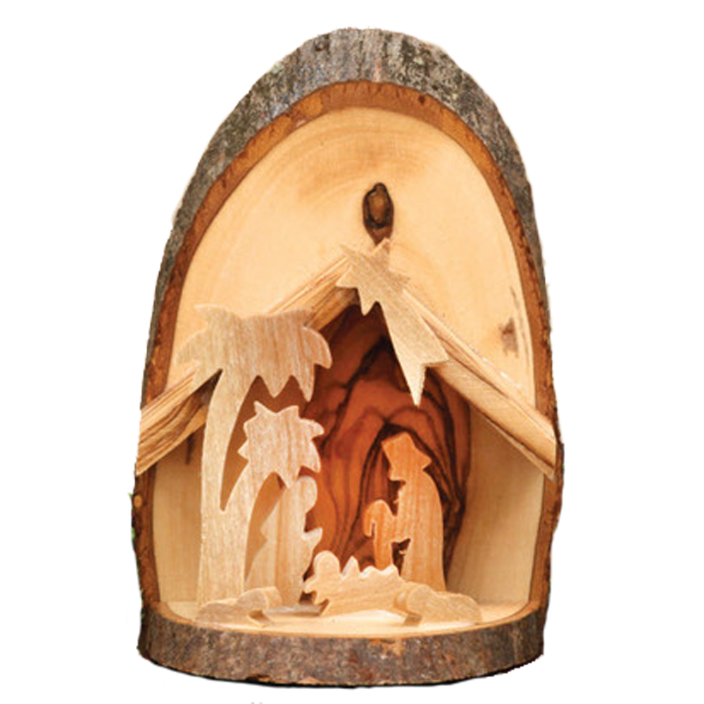 Jerusalem Carved Bark Slice Olive Wood Nativity, , large image number 0