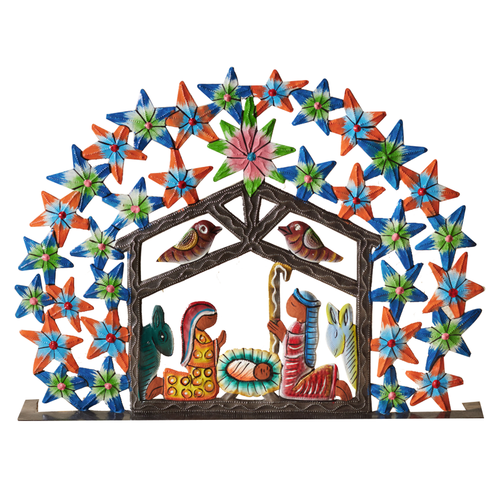 Haitian Floral Arch Metal Nativity