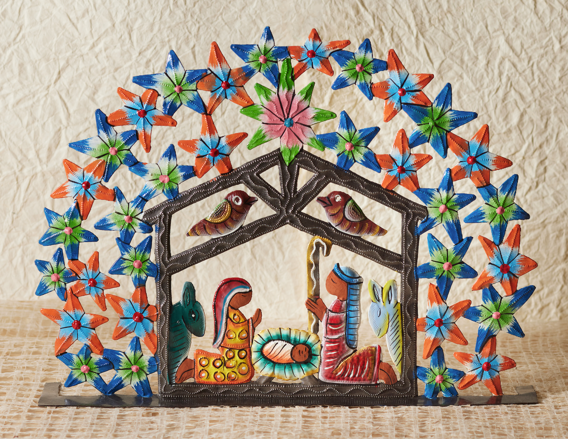 Haitian Floral Arch Metal Nativity, , large