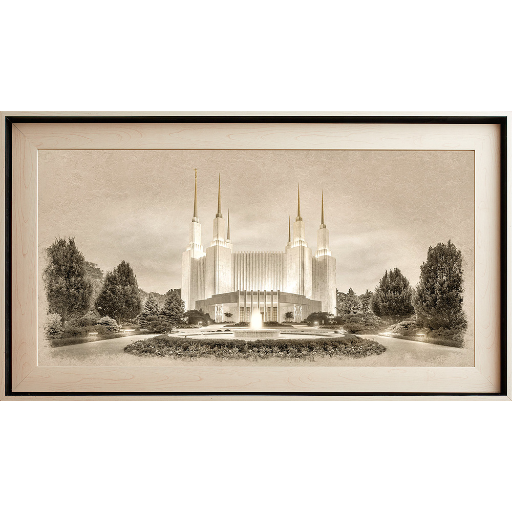 Washington, D.C. Temple Framed Art, Light Wood (22x39 Textured Paper)