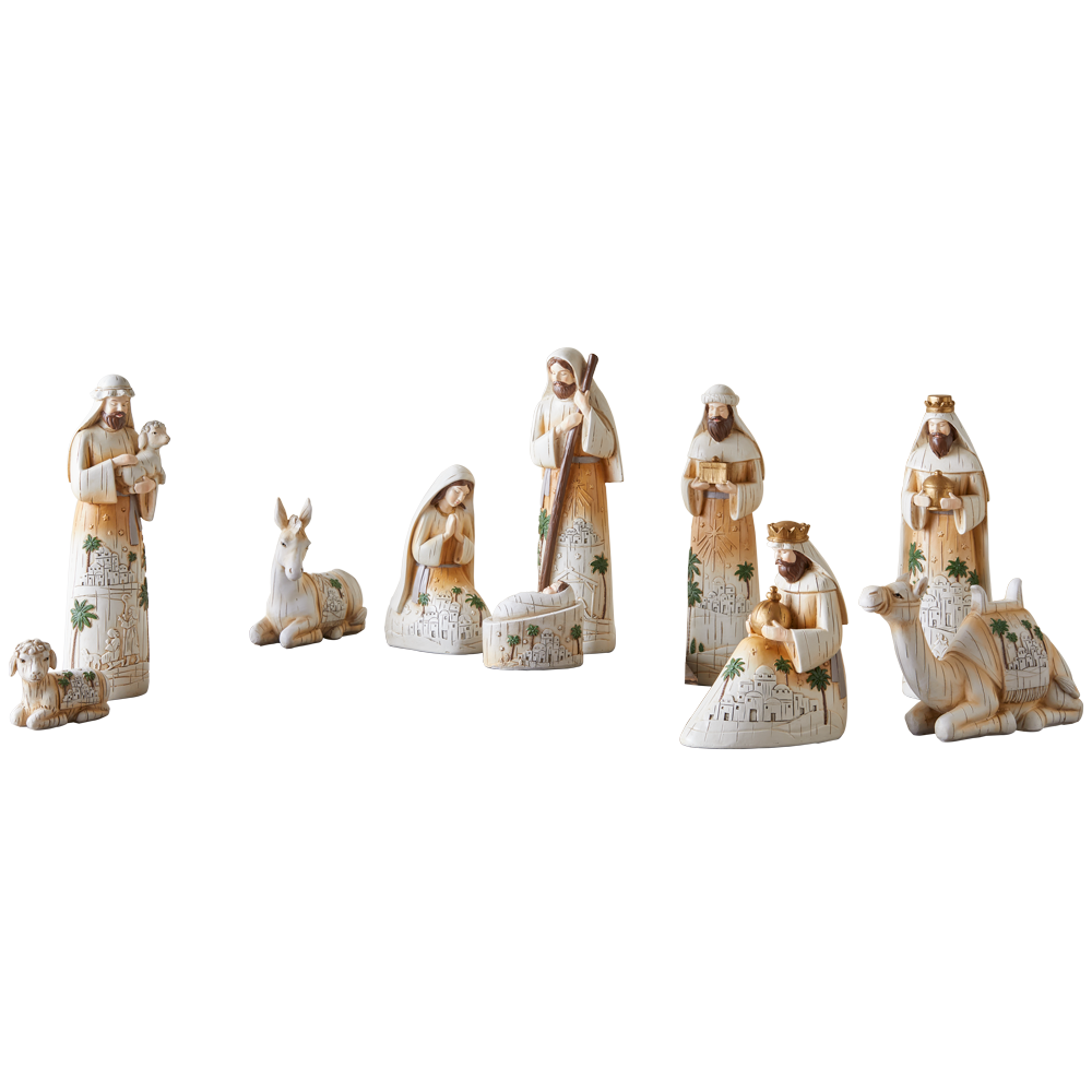 Palm Tree Pattern Wood Nativity Set, , large image number 0