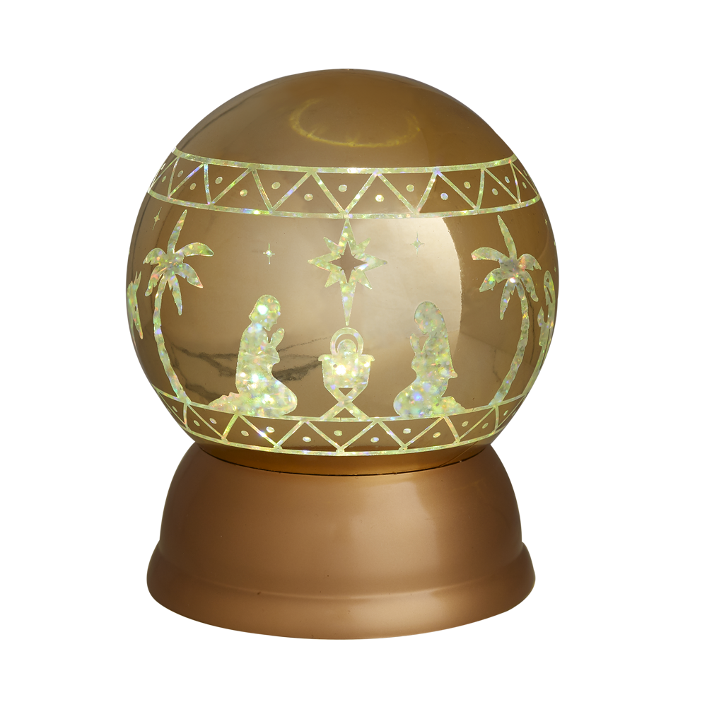 Light-up Gold Glitter Ball Nativity, , large image number 0