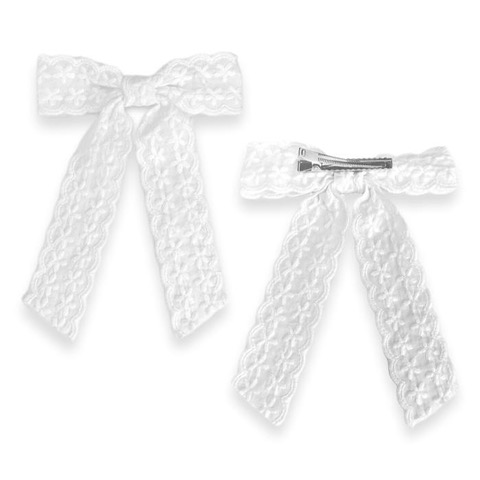 Embroidered Flower Baptism Hair Bow, , large image number 3