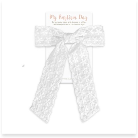 Embroidered Flower Baptism Hair Bow, , large image number 0