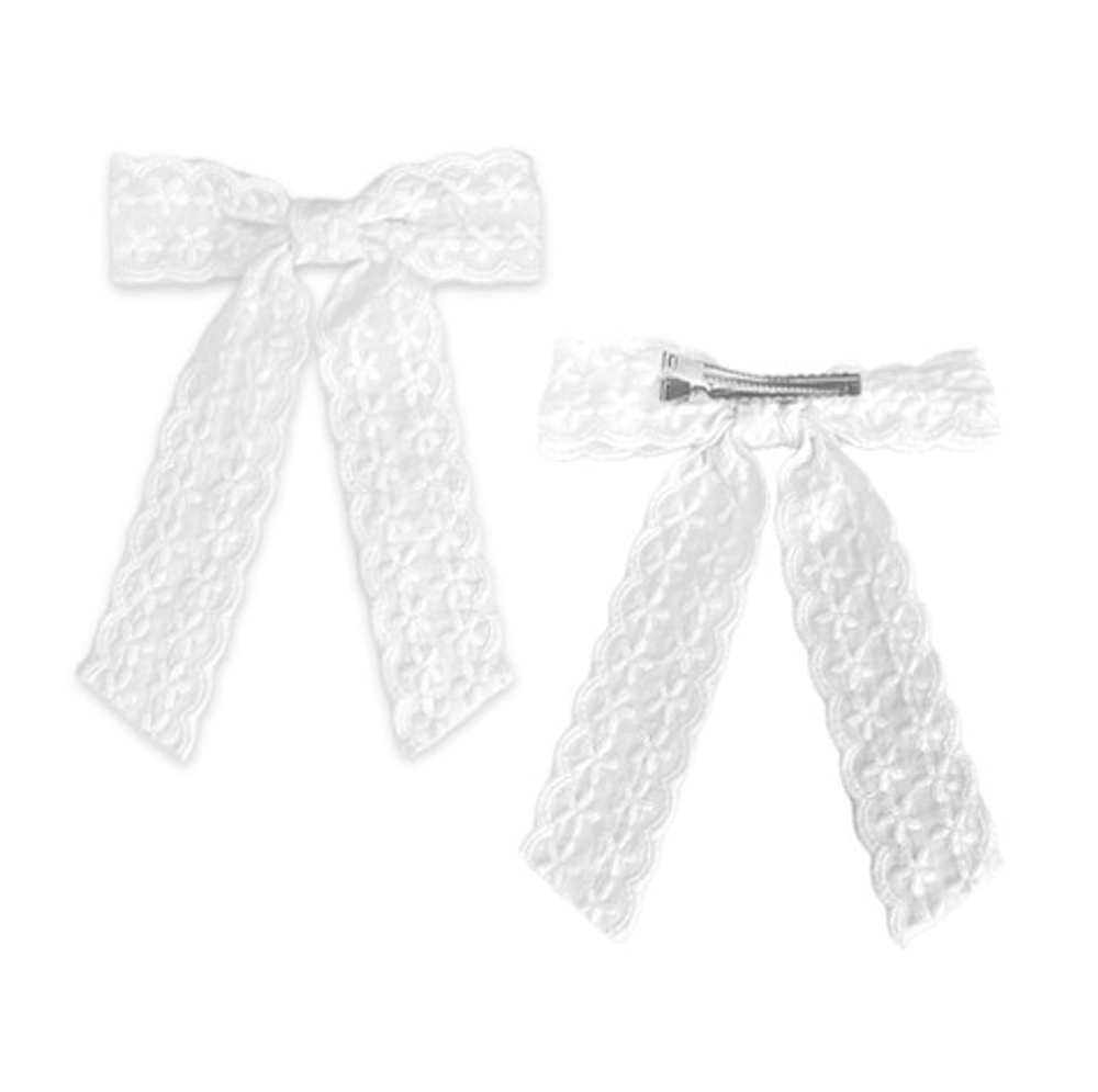Embroidered Flower Baptism Hair Bow, , large image number 1