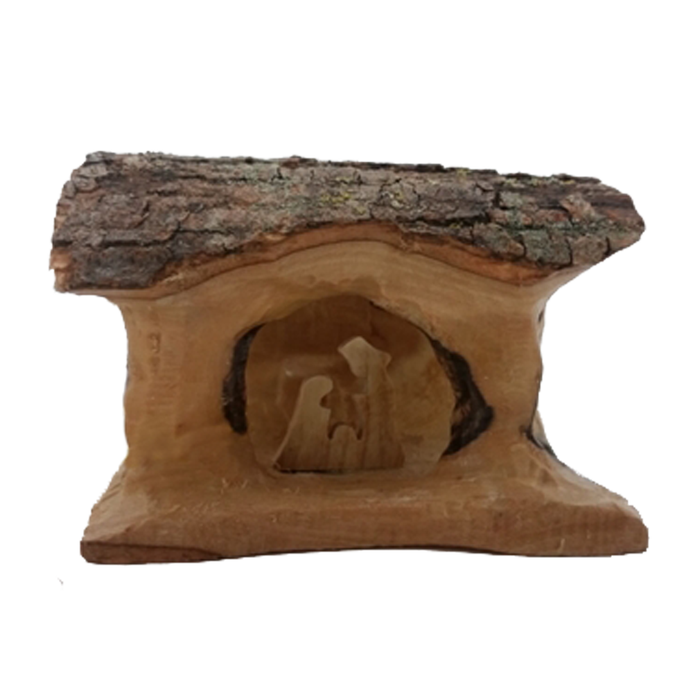 Mini Holy Family Log Nativity Grotto